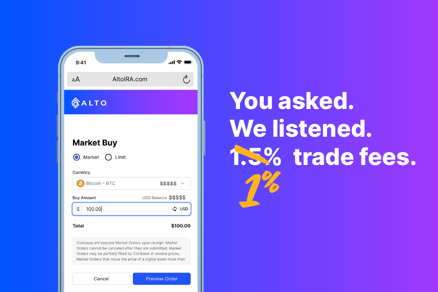 Alto CryptoIRA - Introducing 1% Crypto Trading Fees